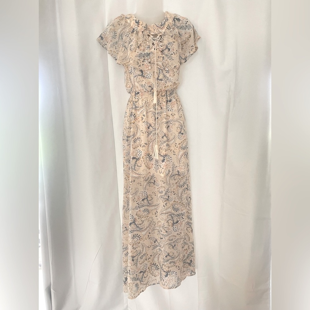 Y2K  Cream and Blue paisly floral  Maxi Dress XXS